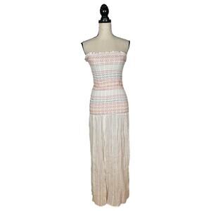 WHIM New York White Multi Striped Front Slit Smock Strapless Dress      Size: S